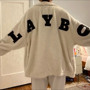 Playboy white fluffy jacket!